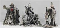 3 Pc WAPW Wizard Pewter Assorted Figurines - 4" H
