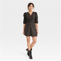Women's Elbow Puff Sleeve Ruched Mini Dress -