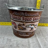 New Metal Bucket: "The Fisherman's 4 Basic Food"