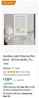 Cordless Light Filtering Mini Blind 28”Wx72”L