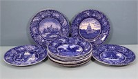 (12) Historical Scene Blue Staffordshire Plates