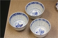 Lot of 3 Chinese Rice Pattern Cups