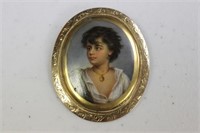 A Painting on Porcelain Brooch or Pin