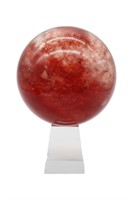 Large Red Smelting Quartz Crystal Sphere w/Stand