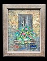 Signed Blooming Balcony in Rue Montmartre O/C