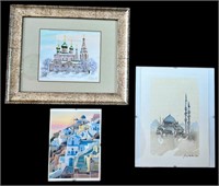 3pc Signed Watercolors & Print