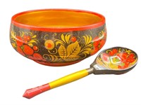 Hand Painted Russian Khokhloma Bowl w/Spoon