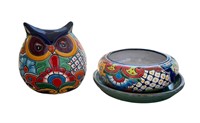 Talavera Pottery Owl & Donut Flower Pot