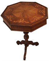 Vntg Inlaid Wood Octagon Side Table