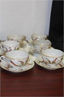 Set of 6 Chinese Dragon and Phoenix Cup and Saucer