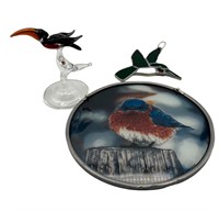 2 Stained Glass Birds, 1 Crystal Bird