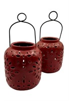 2pc Ceramic Hanging Lantern Candle Holder
