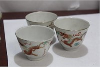 Set of 3 Vintage Chinese Dragon and Phoenix Cup