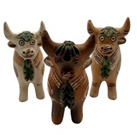 3pc Vintage Terracotta Pottery Bulls