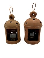 2pc Terracotta Ceramic Lantern