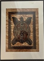 Signed Tapa Bark Cloth Sea Turtle