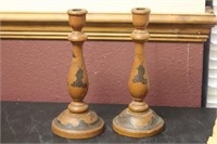 Lot of Two Oriental Wooden Candle Sticks