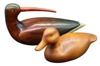 2pc Carved Wooden Birds