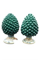 2pc Sicilian Green Ceramic Pine Cones
