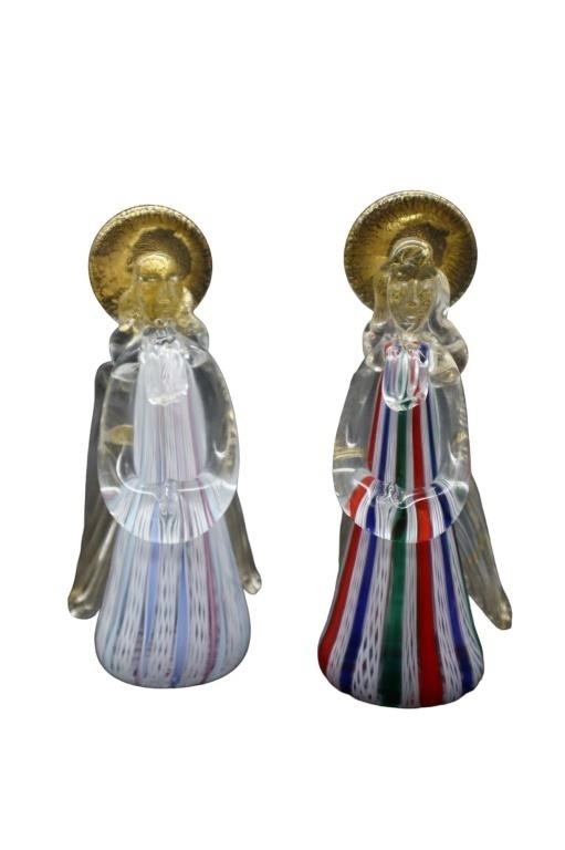 2pc Murano Art Glass Latticino Angels