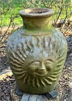 Terracotta Smiling Sun Motif Outdoor Planter