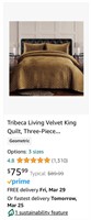 Tribeca Velvet King Quilt Honeycomb Bedding Set