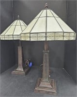 (AR) Pair Of Tiffany Style Lamps With White