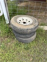 1762) Three 205/75R15 tires and rims