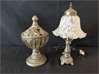 Frosted Glass Lamp & Covered Dish (plastic)