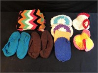 Crocheted Pot Holders, Blanket, & Shoes