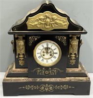Antique Iron & Marble Mantle Clock