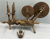 Antique Spinning Wheel Folk Carved Wood