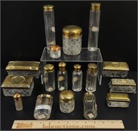 Glass & Brass Vanity Jars & Boxes Lot Collection