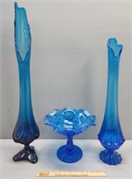 Blue Art Glass Mid-Century Modern Lot MCM Swung