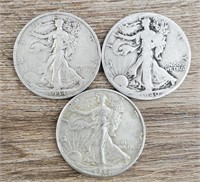 1945D 1934S & 1940 Walking Liberty Half Dollars