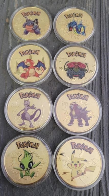 (8) Gold Plated Pokémon Collectors Coins