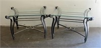 (2) Heavy Glass & Metal Outdoor Side Tables