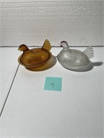 HEN ON A NEST CLEAR AMBER GLASSWARE COLLECTIBLE