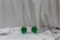 Lot of Two Green Glass Stem Vase