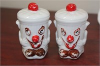 A Pair of Ceramic Clown Salt and Pepper Shakers