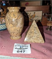Stone pyramid and vase