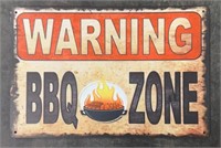 Metal "Warning BBQ Zone” Sign