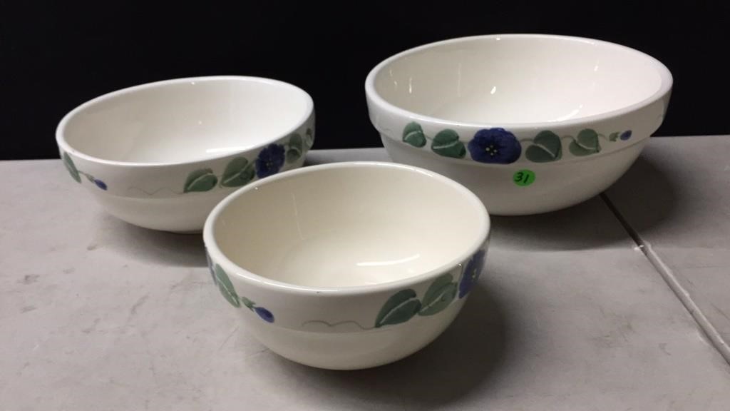 3 NESTING CROCK BOWLS FROM CROCK SHOP SANTA ANA,CA