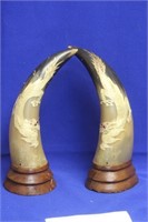 Pair of Carved Dragon Ox Horns