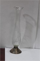 A Sterling Base Etched Glass Vase