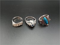 Silver Tone Ring Lot - (Size 9 (x2)) (One Ajust.)