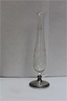 A Sterling Weighted Base Etched Glass Vase