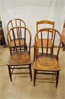 4 Wood Chairs- One W/ Embossed Leathers Seat