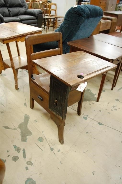 Antique Wood School Desk W/ Drawer