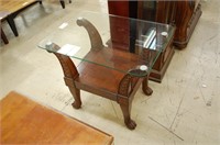 Ornate Carved Wood Table W/ Glass Top